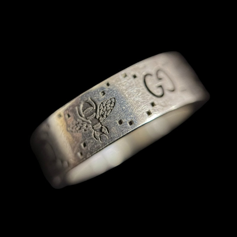 GUCCI GG & Bee Ring #13 925 Silver Total Weight Approx 7.8g Vintage Finish Wide Band Bee Motif GG Logo 　Box