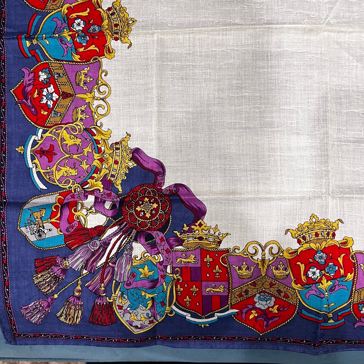 CELINE Crown Pattern Cotton Scarf Purple Red Tone