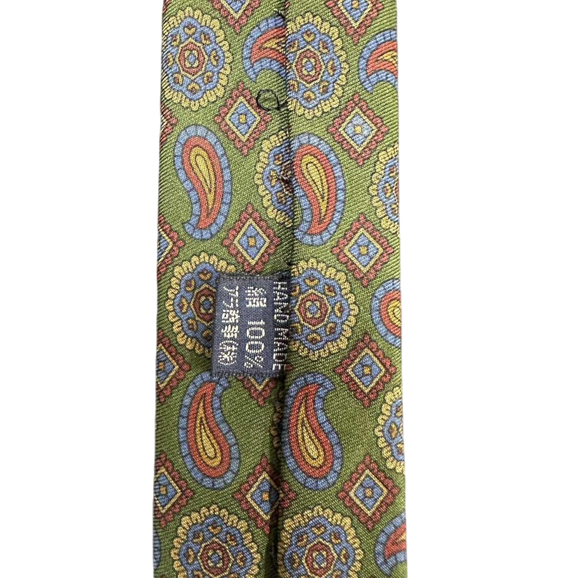 BURBERRY Silk Tie, Green Base with Paisley Pattern