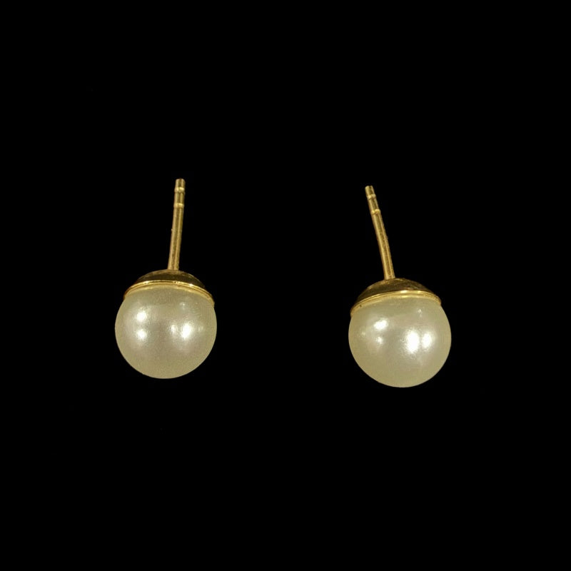 DIOR Logo Rhinestone Faux Pearl Earrings Accessory Gold Metal 2-Way Double Pearl Dangling Pair