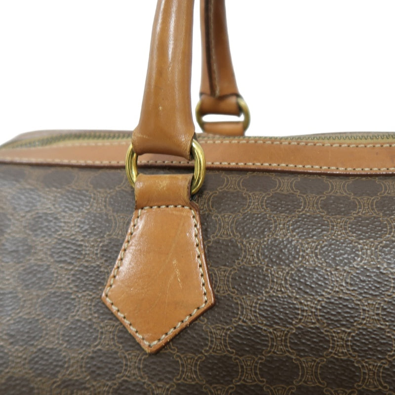 CELINE Macadam Mini Boston Bag, Brown, Gold Hardware, CELINE Monogram PVC Boston Handbag