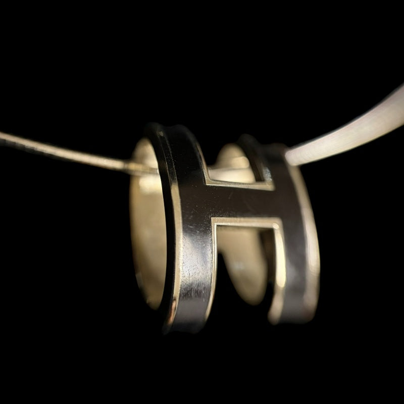 HERMES Pop Ash H Necklace Accessory 925 Silver Black Enamel H Pendant Snake Chain Total Weight Approx 6.66g Box　