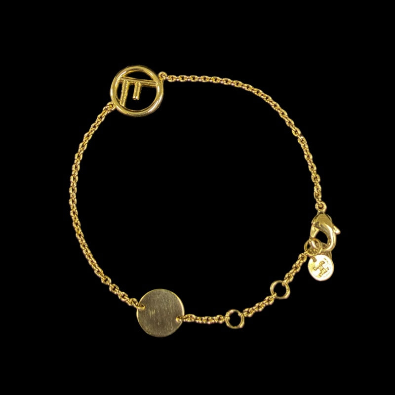 FENDI F is Fendi Rhinestone Bracelet Accessory Gold Metal Circle F Logo Pave Stone Elegant Box