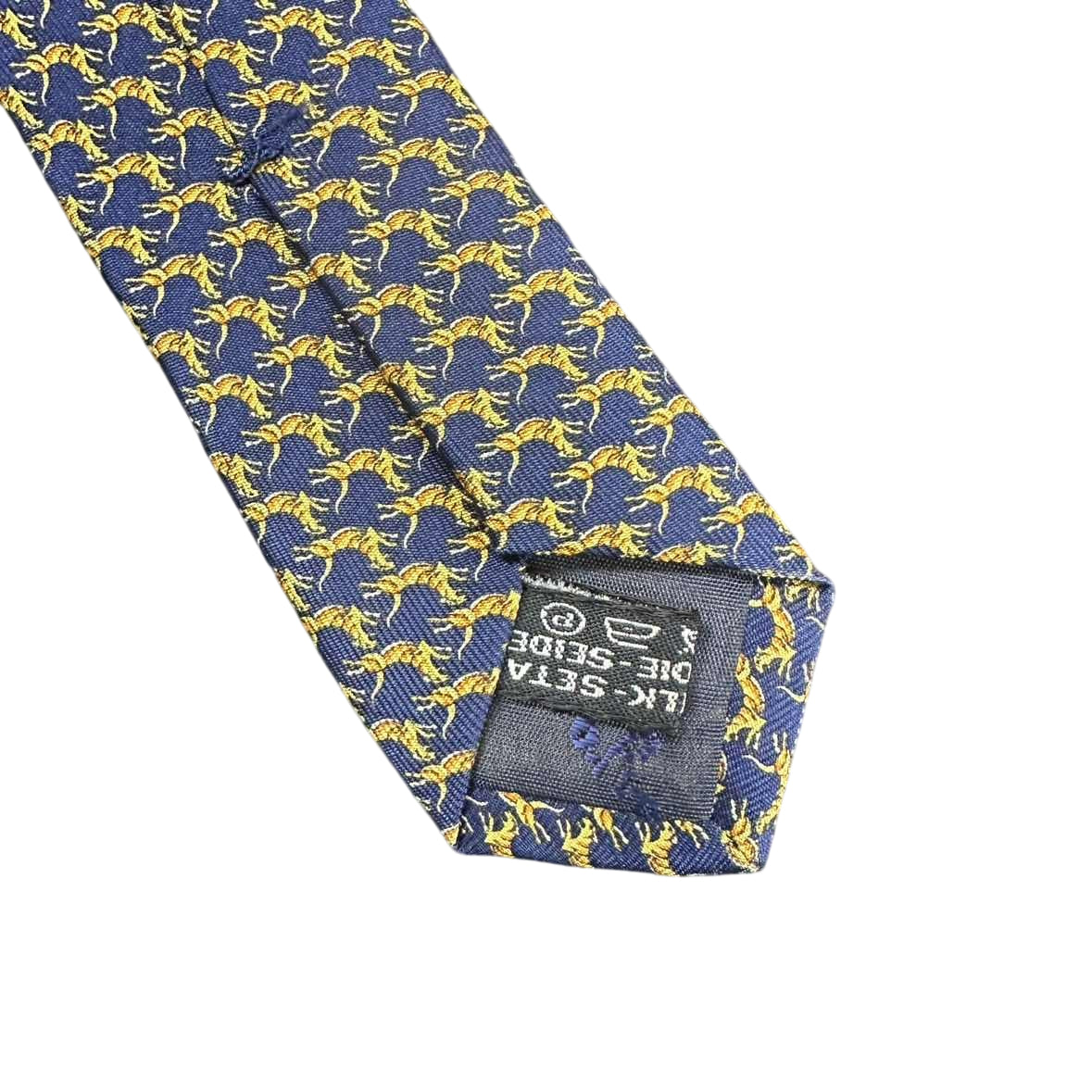 FERRAGAMO Silk Tie, Navy Base with Horse Pattern