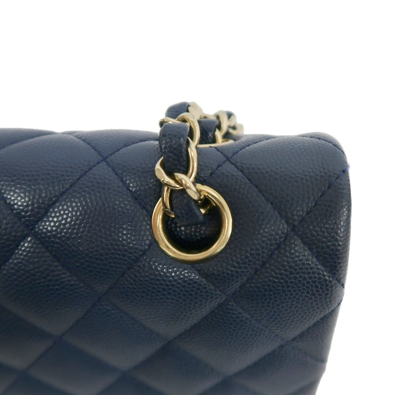 CHANEL Classic Flap Matelasse Caviar Shoulder Bag Navy Blue Gold Hardware With Authenticity Card