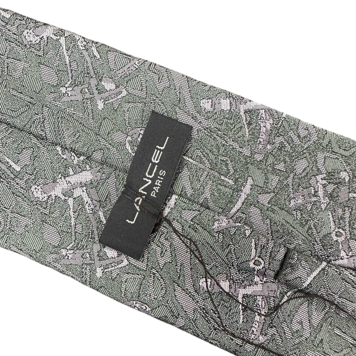 LANCEL Silk Tie, Green and Grey All-over Pattern