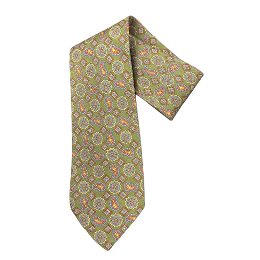 BURBERRY Silk Tie, Green Base with Paisley Pattern