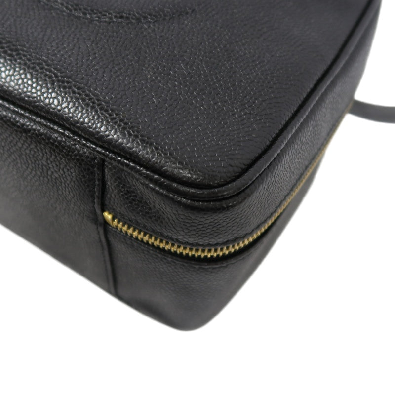 CHANEL Black Caviar Leather Box Bag, Gold Hardware, with Shoulder Strap & Guarantee Card, Top Handle & Crossbody Style