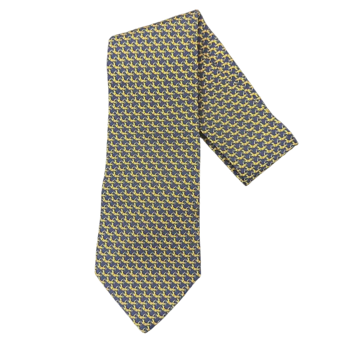FERRAGAMO Silk Tie, Navy Base with Horse Pattern