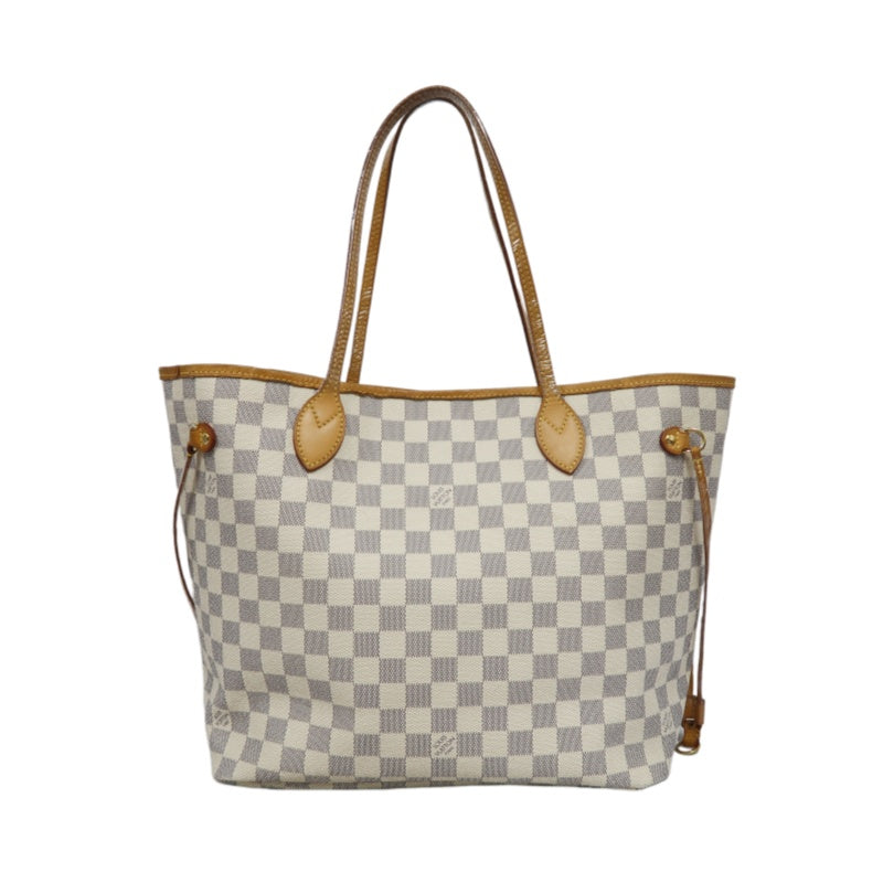 LOUIS VUITTON Neverfull Tote Bag, White Damier Azur Coated Canvas