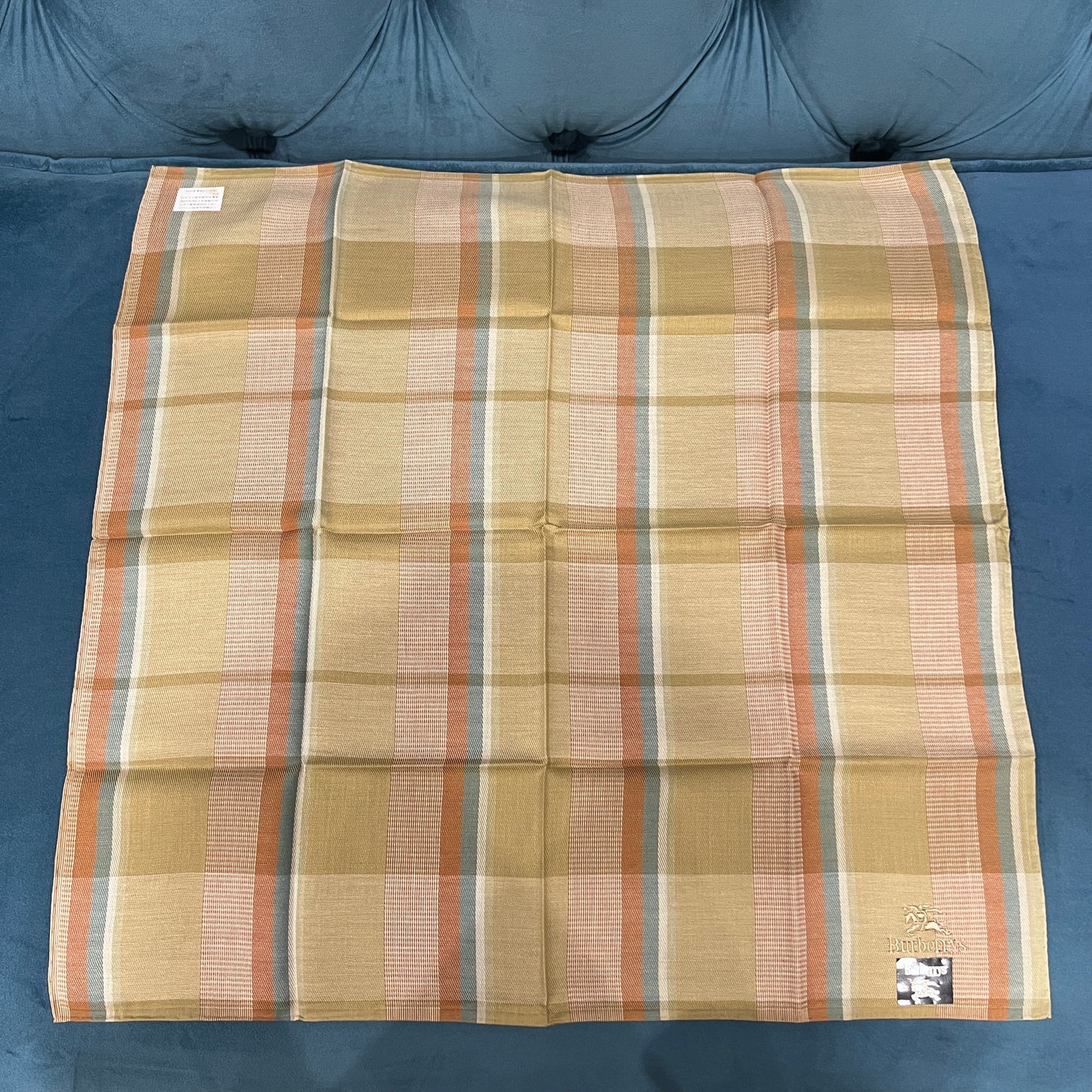 BURBERRY Check Cotton Handkerchief Light Khaki Multicolor