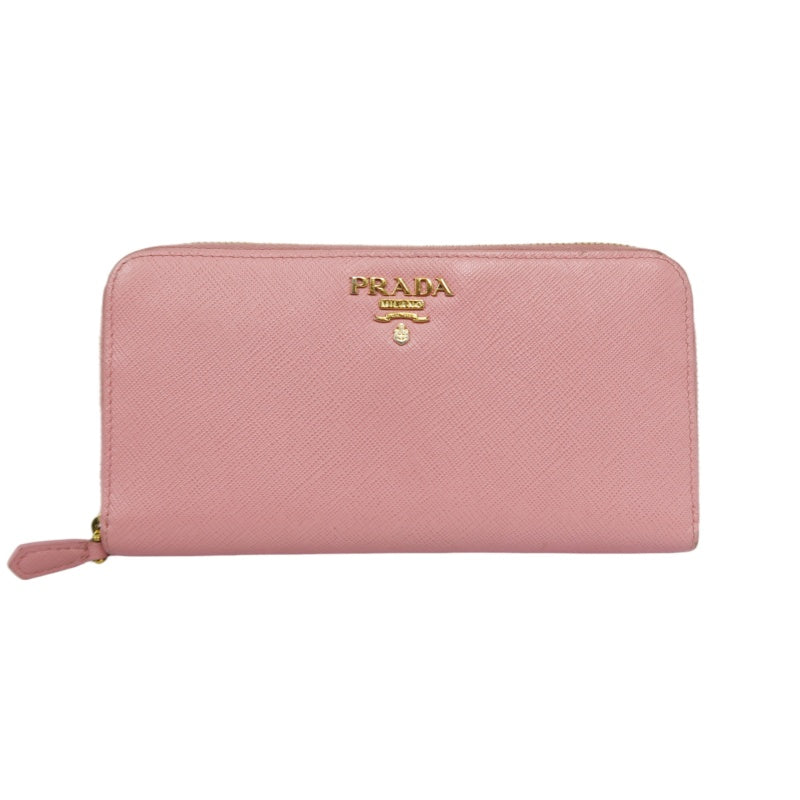 PRADA Pink Zippy Long Wallet, Saffiano Leather, Gold Hardware, with Box and Guarantee Card