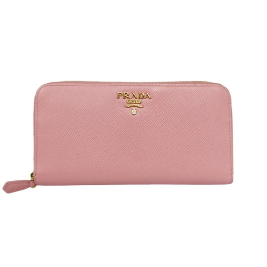 PRADA Pink Zippy Long Wallet, Saffiano Leather, Gold Hardware, with Box and Guarantee Card