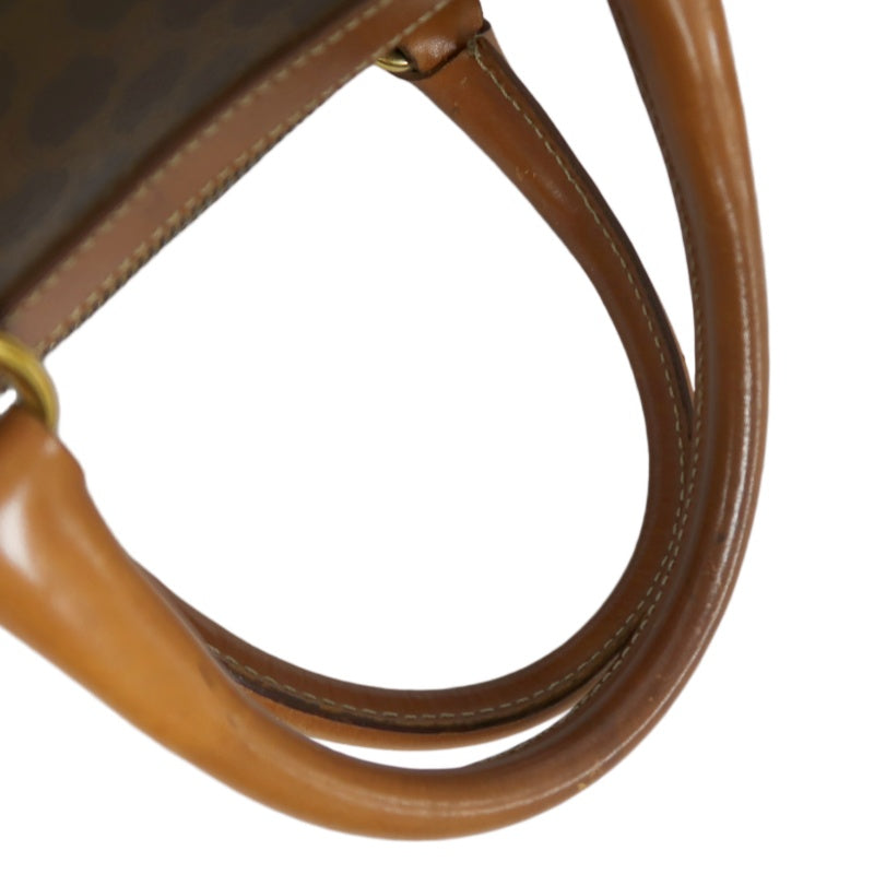 CELINE Macadam Mini Boston Bag, Brown, Gold Hardware, CELINE Monogram PVC Boston Handbag