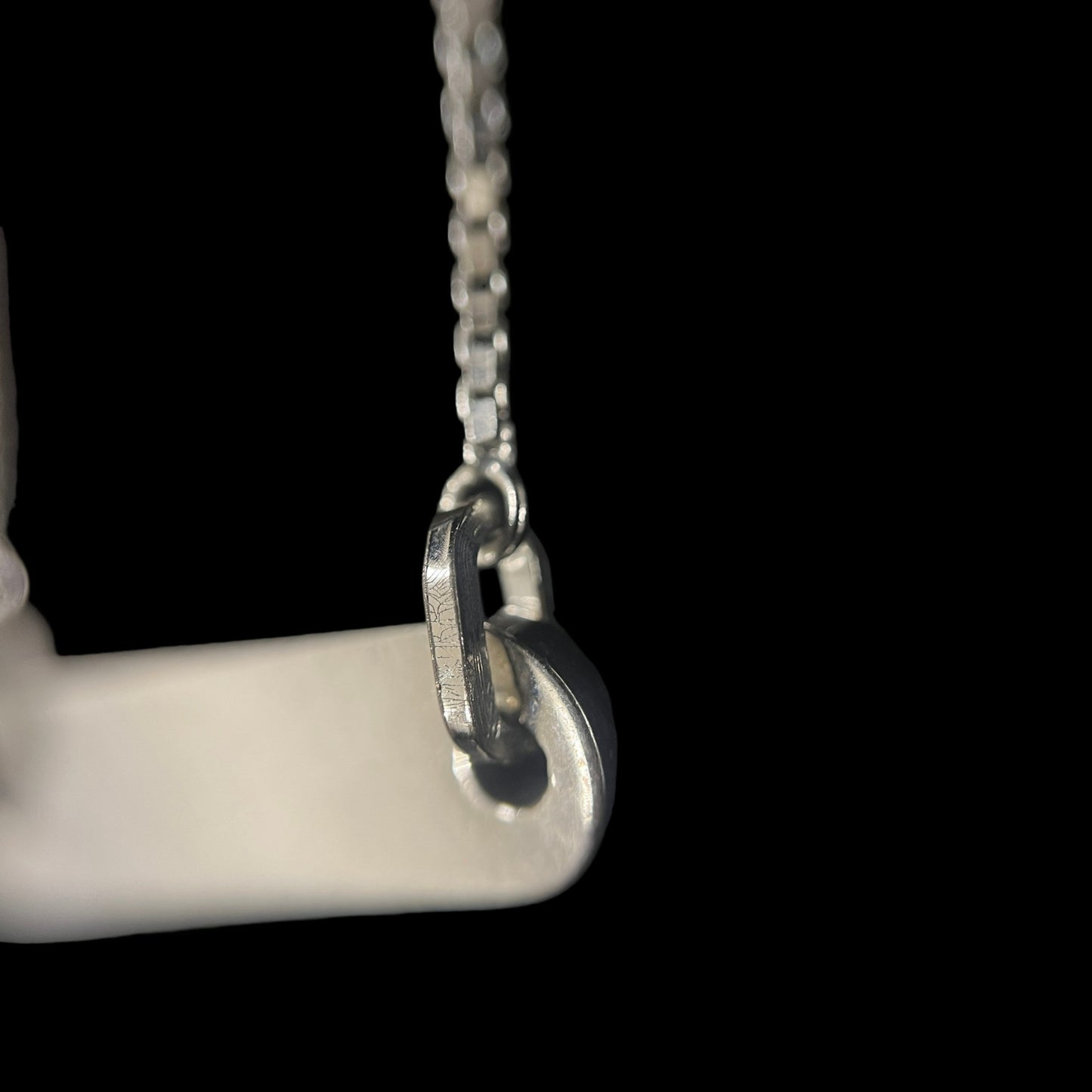 CHRISTIAN DIOR Plain Oblong Plate Fine Box Chain Necklace Silver Tone Metal Delicate Thin Chain Adjustable Extension with CD Logo Charm Minimalist Elegant Casual Daily Accessory