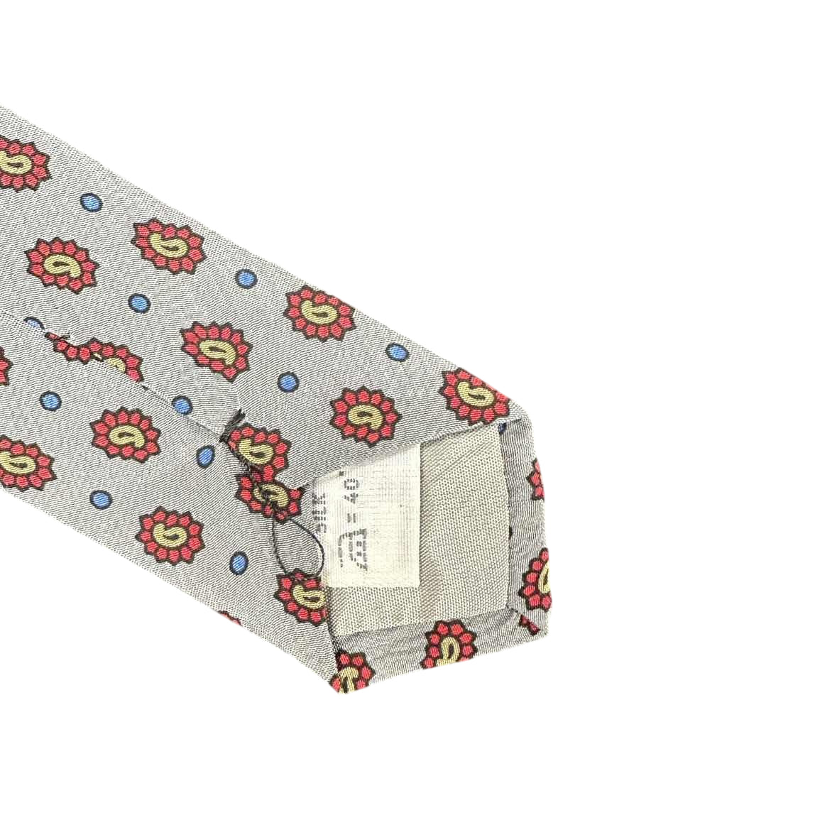LONGINES Silk Tie, Grey Base with Small Floral Motif and Dot Pattern