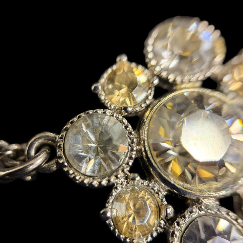 CHANEL Coco Mark Rhinestone Necklace Accessory  Silver Flower Motif Dangling Charm Vintage