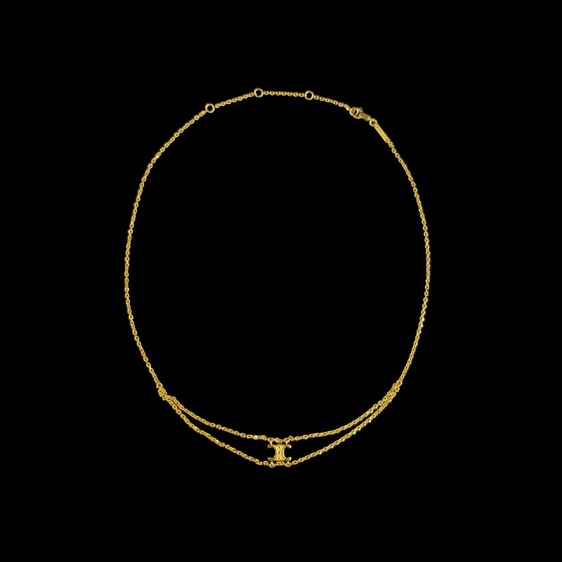 CELINE Triomphe Necklace Accessory Gold Metal Double Chain Box