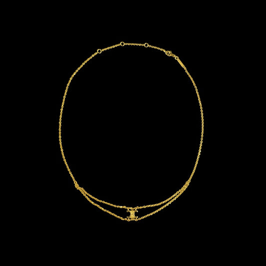 CELINE Triomphe Necklace Accessory Gold Metal Double Chain Box