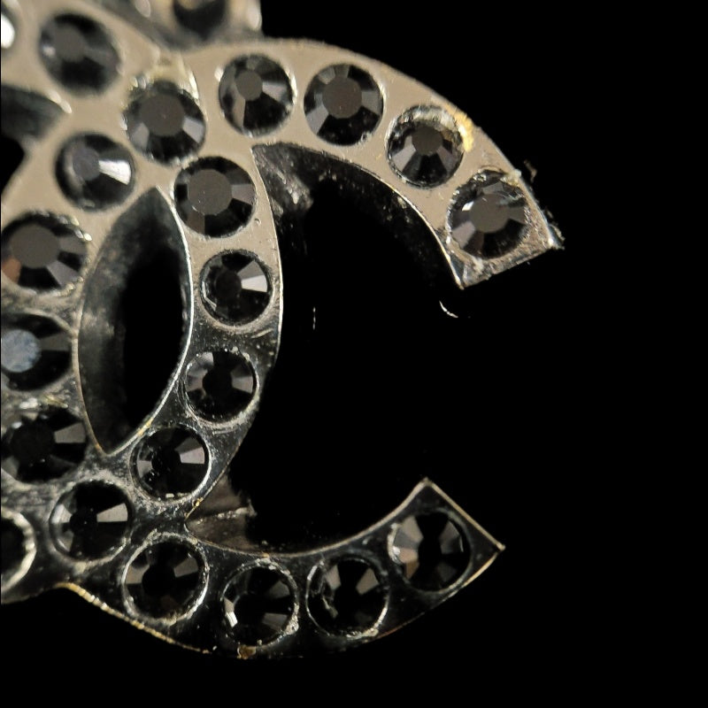 CHANEL Black-Tone Alloy Crystal Necklace With Box