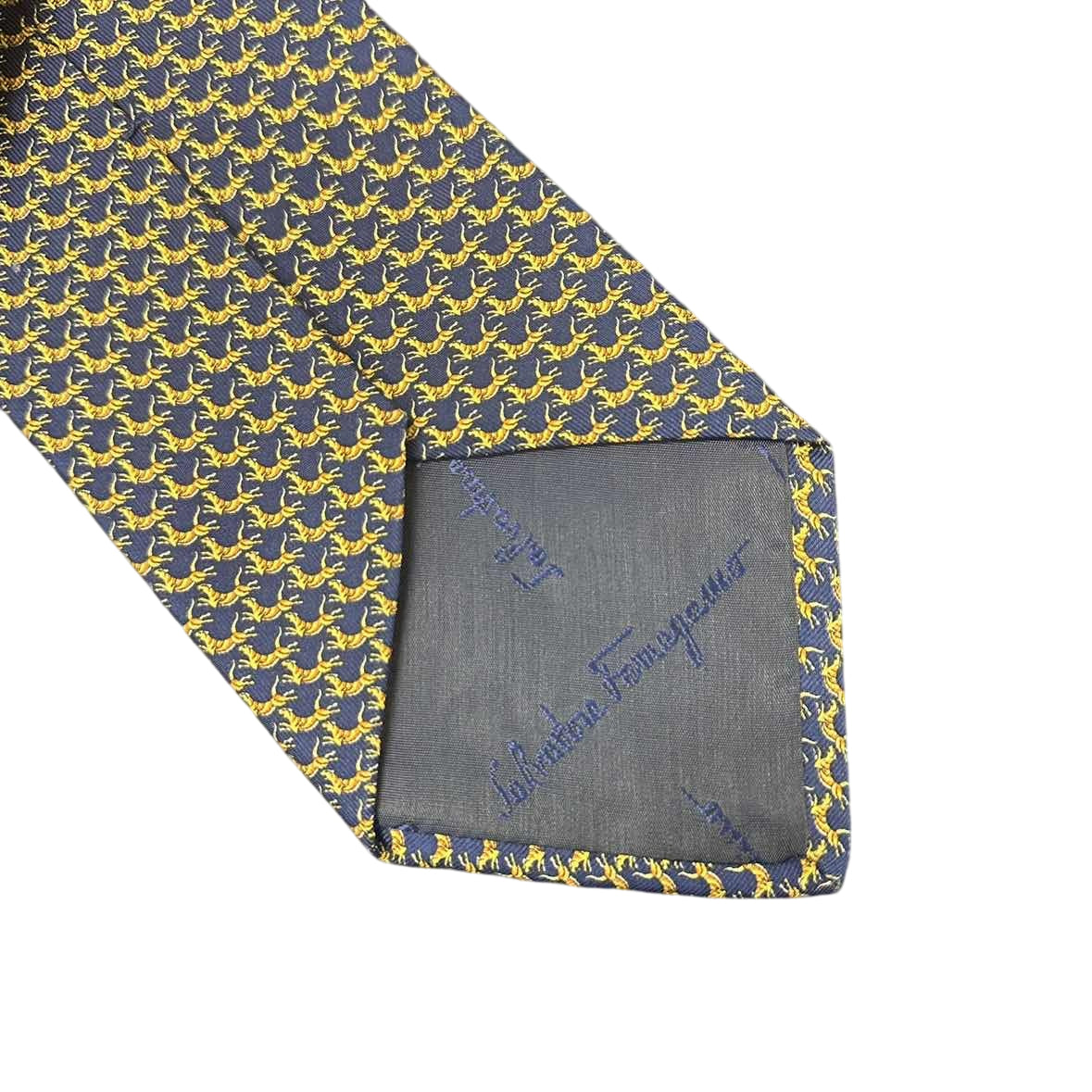 FERRAGAMO Silk Tie, Navy Base with Horse Pattern