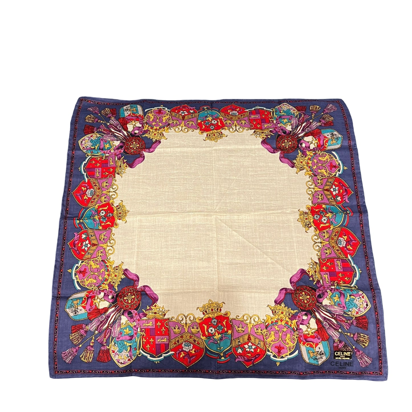 CELINE Crown Pattern Cotton Scarf Purple Red Tone