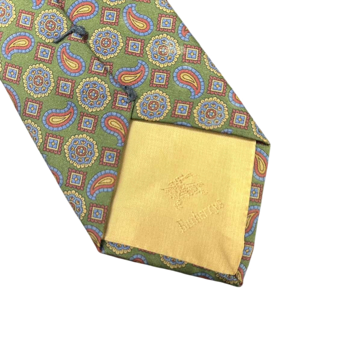 BURBERRY Silk Tie, Green Base with Paisley Pattern