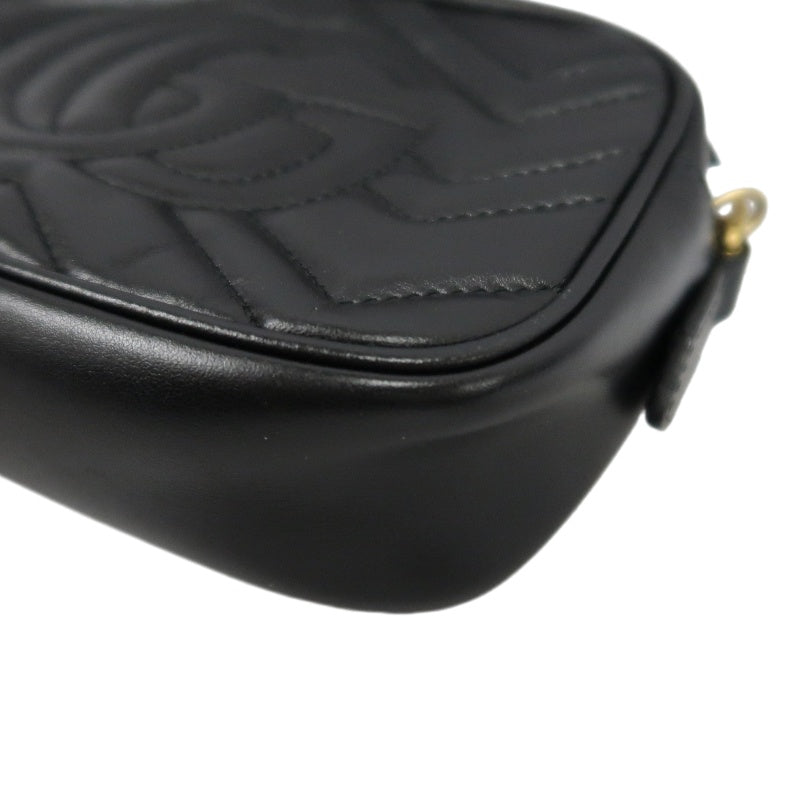 GUCCI GG Marmont Mini Camera Bag, Leather, Black, Gold Hardware
