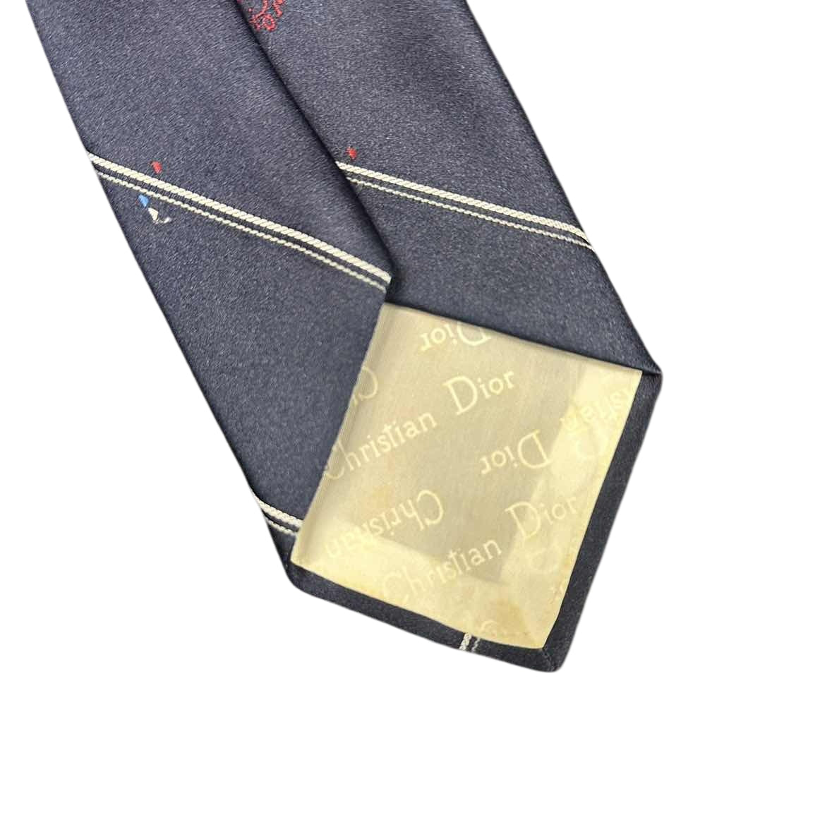 DIOR Polyester Silk Tie, Navy with Stripe Pattern