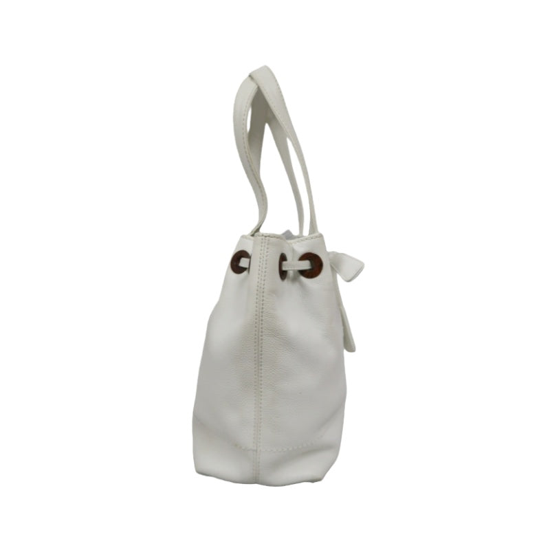 CHANEL White Calfskin Drawstring Tote Shoulder Bag with Dust Bag