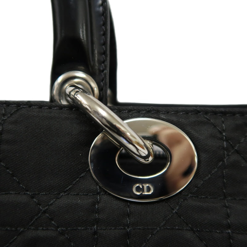 Dior Lady Dior Cannage Handbag, Canvas, Black, Silver Hardware