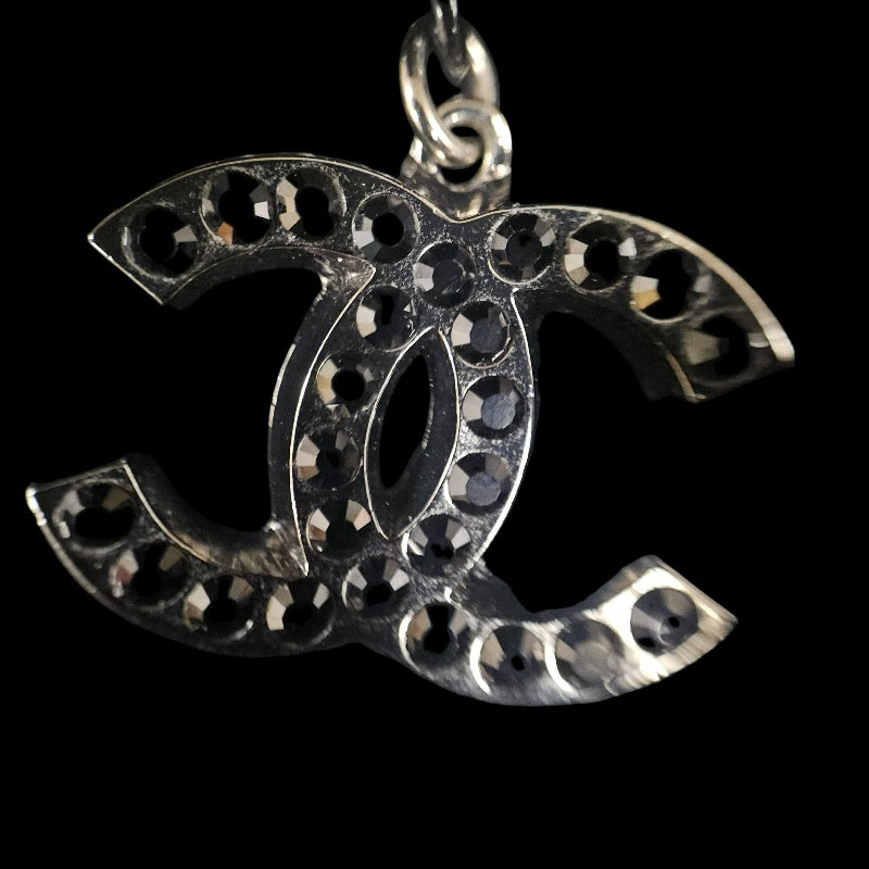 CHANEL Black-Tone Alloy Crystal Necklace With Box