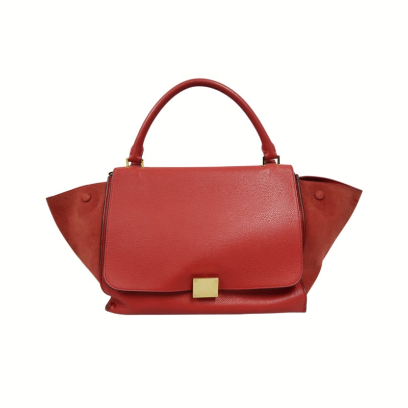 CELINE Trapeze Handbag, Red Leather, Includes Short Shoulder Strap