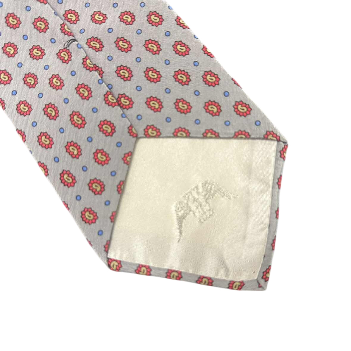 LONGINES Silk Tie, Grey Base with Small Floral Motif and Dot Pattern
