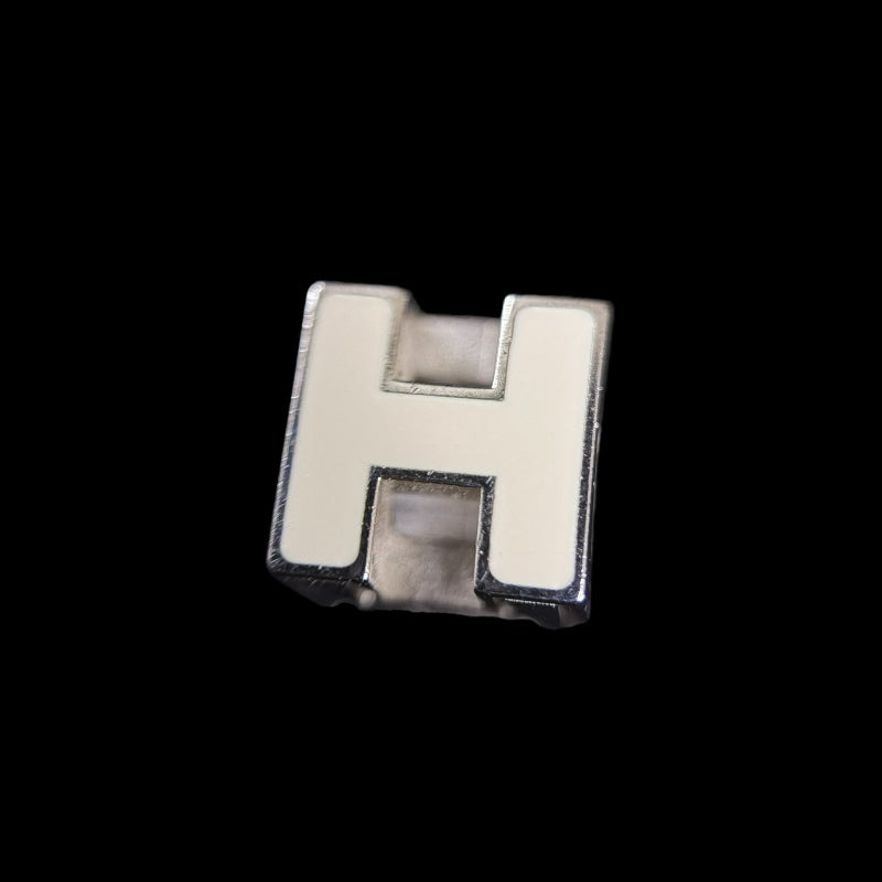 HERMES Cage d'Ash H Cube Earrings Accessory Silver White Enamel H Motif Cube Stud Pair