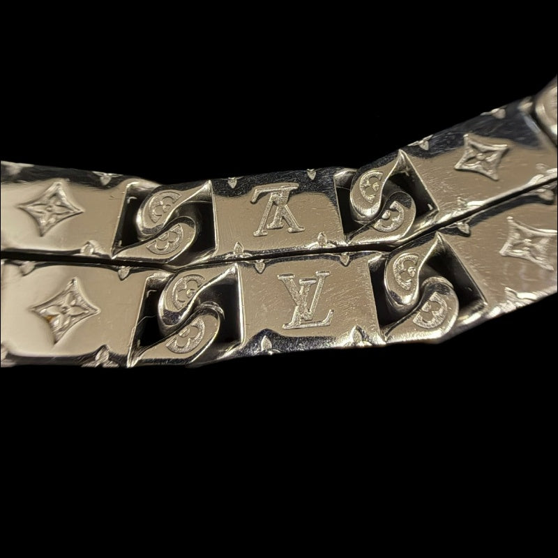 LOUIS VUITTON Necklace Monogram Tide Up Accessory Silver Metal Chain Monogram Pattern 　 Box & Dust Bag