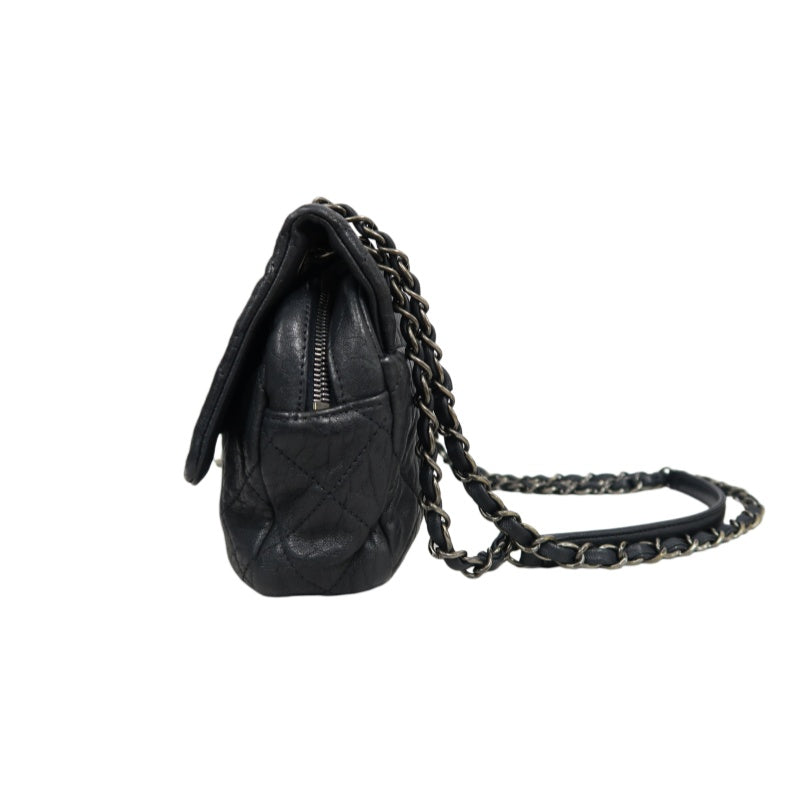 CHANEL Matelassé Shoulder Bag Black Lambskin Silver-Tone Hardware