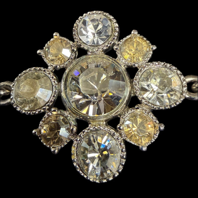 CHANEL Coco Mark Rhinestone Necklace Accessory  Silver Flower Motif Dangling Charm Vintage