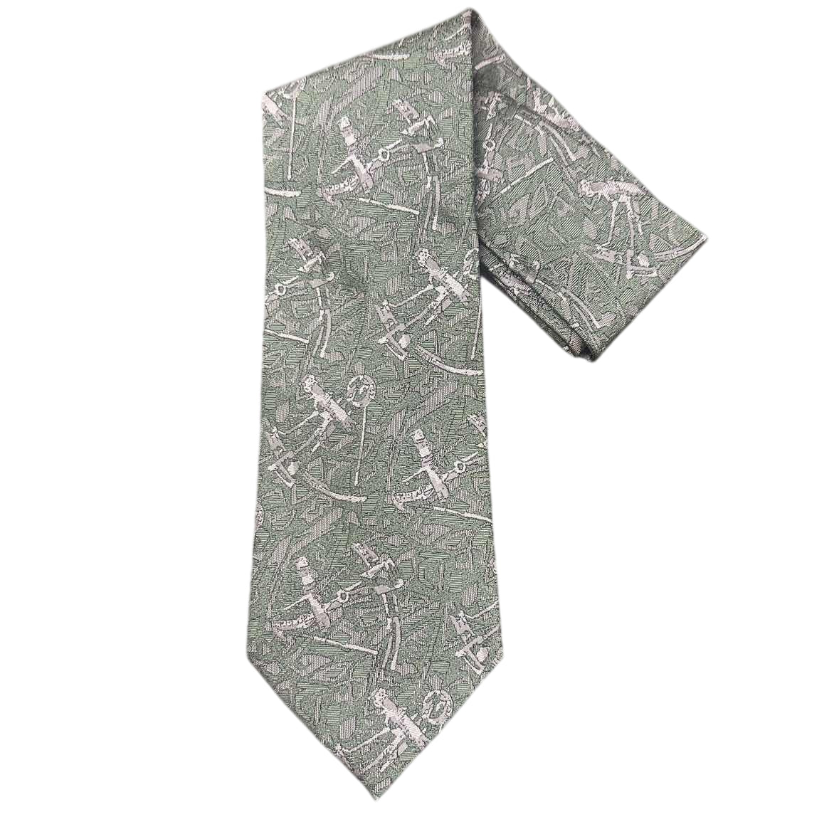 LANCEL Silk Tie, Green and Grey All-over Pattern