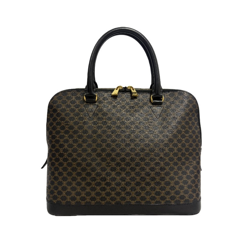 CELINE Macadam Monogram Handbag Brown Canvas Black Leather Trim Gold Hardware Vintage Classic Work Bag