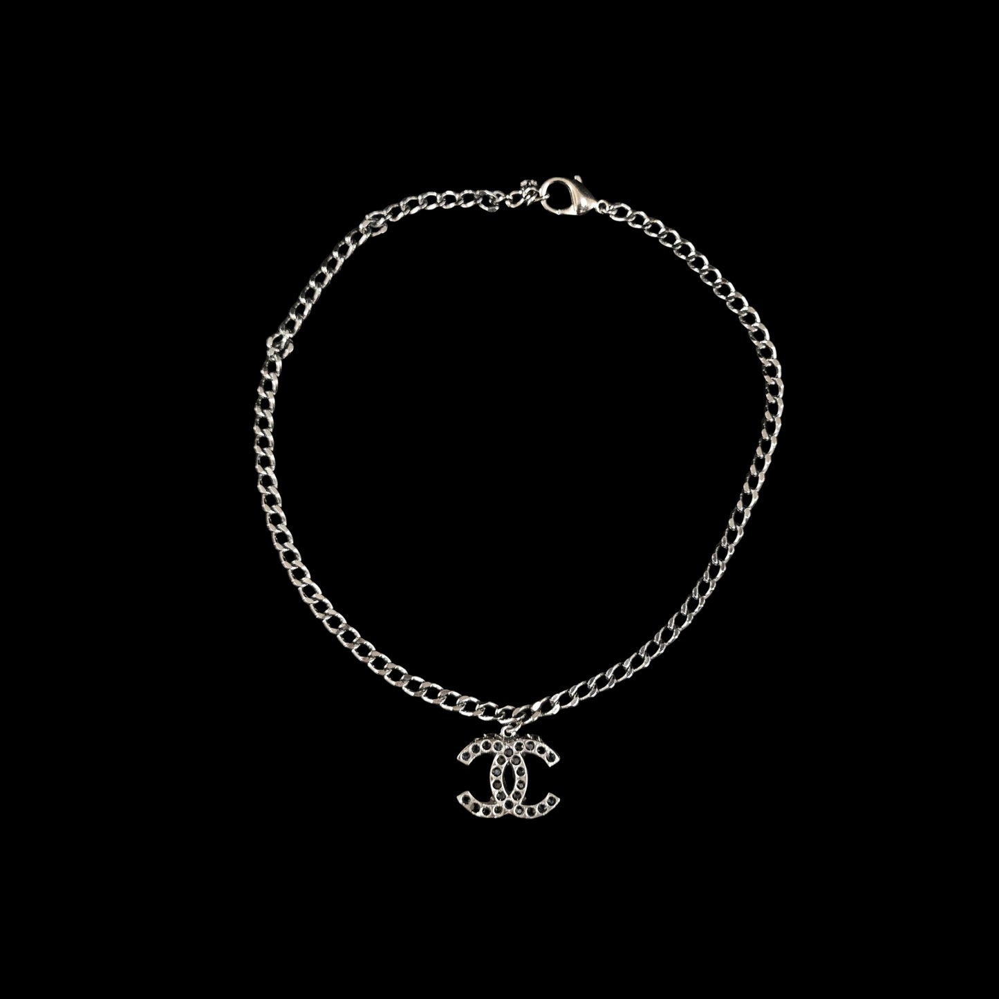 CHANEL Black-Tone Alloy Crystal Necklace With Box