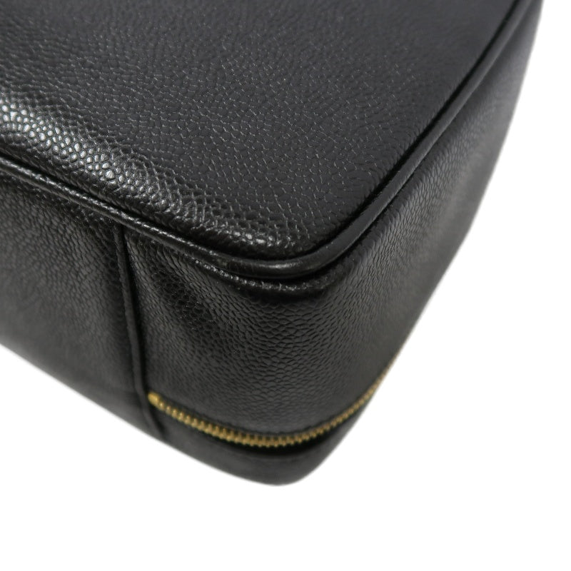 CHANEL Black Caviar Leather Box Bag, Gold Hardware, with Shoulder Strap & Guarantee Card, Top Handle & Crossbody Style