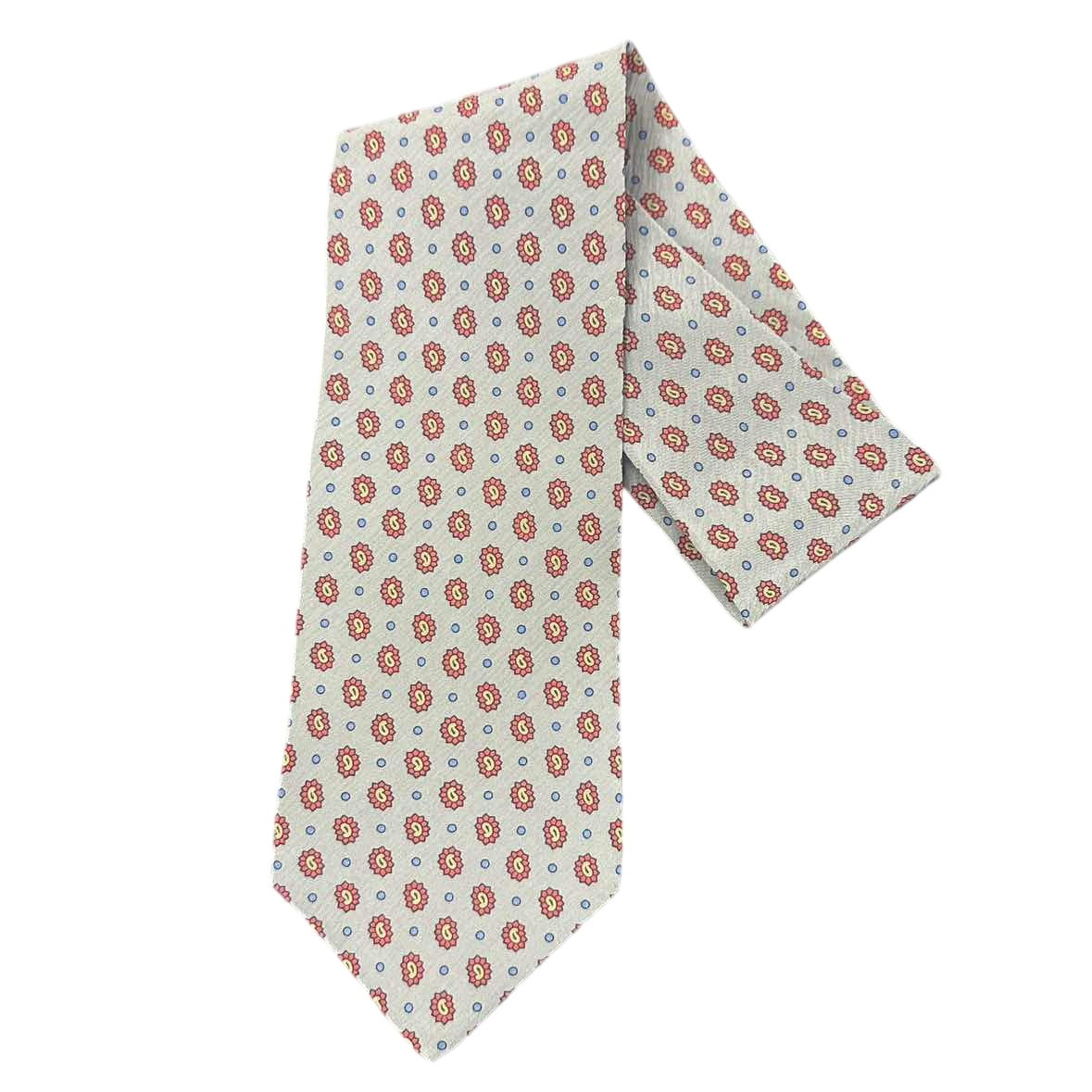 LONGINES Silk Tie, Grey Base with Small Floral Motif and Dot Pattern