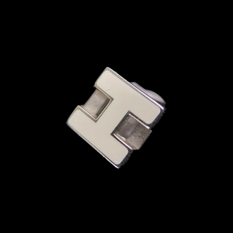 HERMES Cage d'Ash H Cube Earrings Accessory Silver White Enamel H Motif Cube Stud Pair