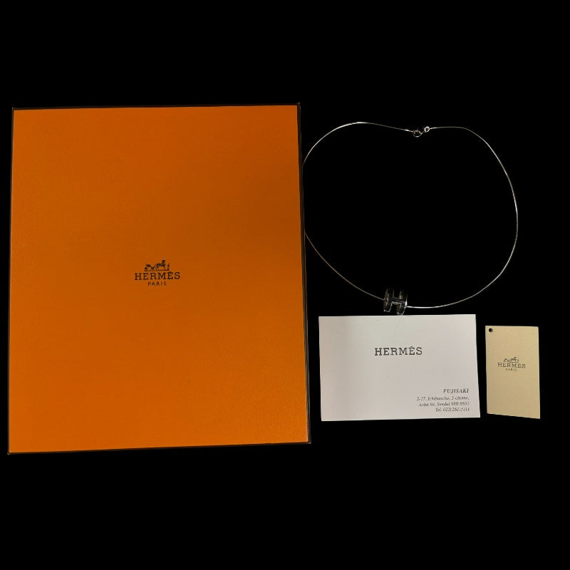 HERMES Pop Ash H Necklace Accessory 925 Silver Black Enamel H Pendant Snake Chain Total Weight Approx 6.66g Box　
