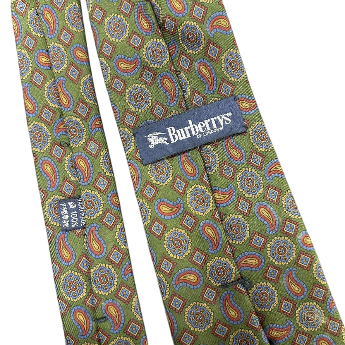 BURBERRY Silk Tie, Green Base with Paisley Pattern