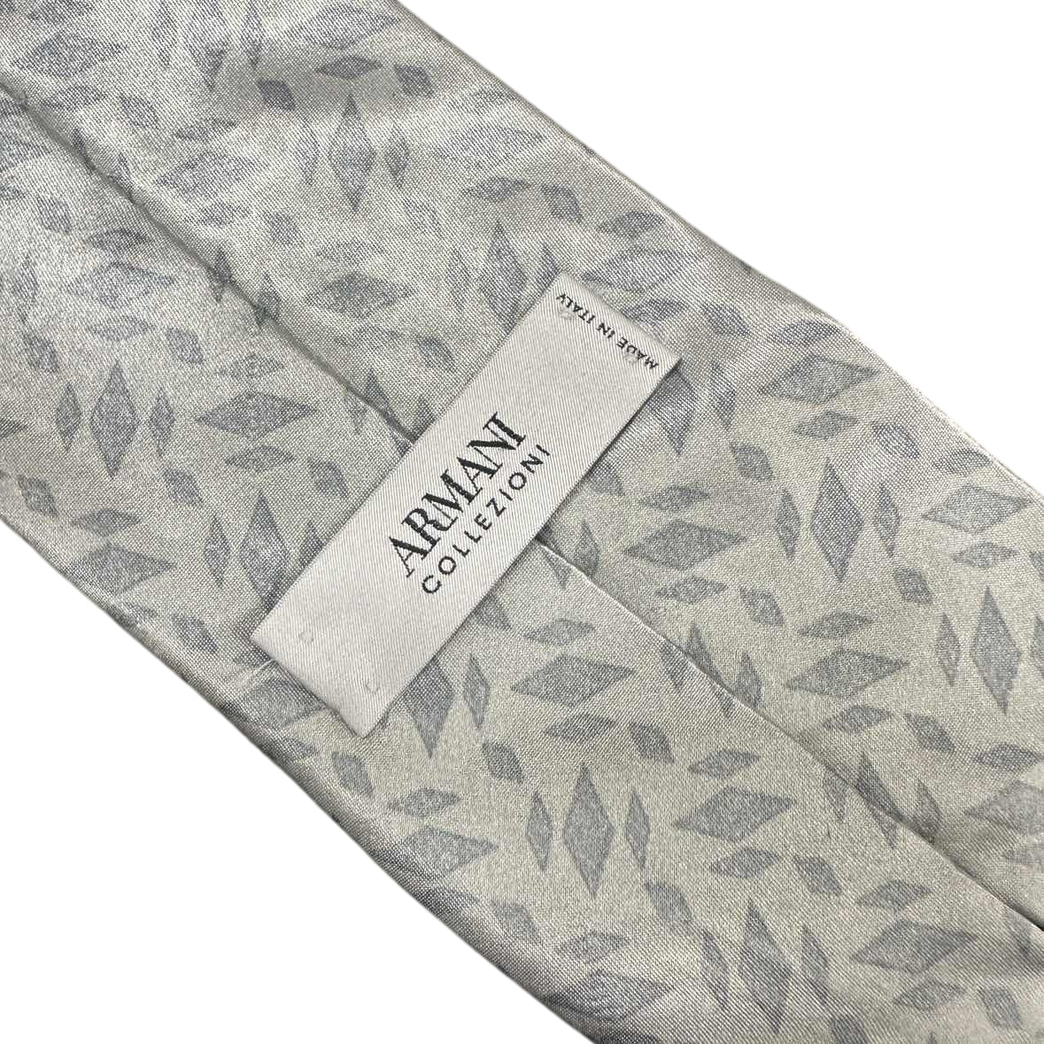 ARMANI Polyester Silk Tie, Silver with Diamond Pattern