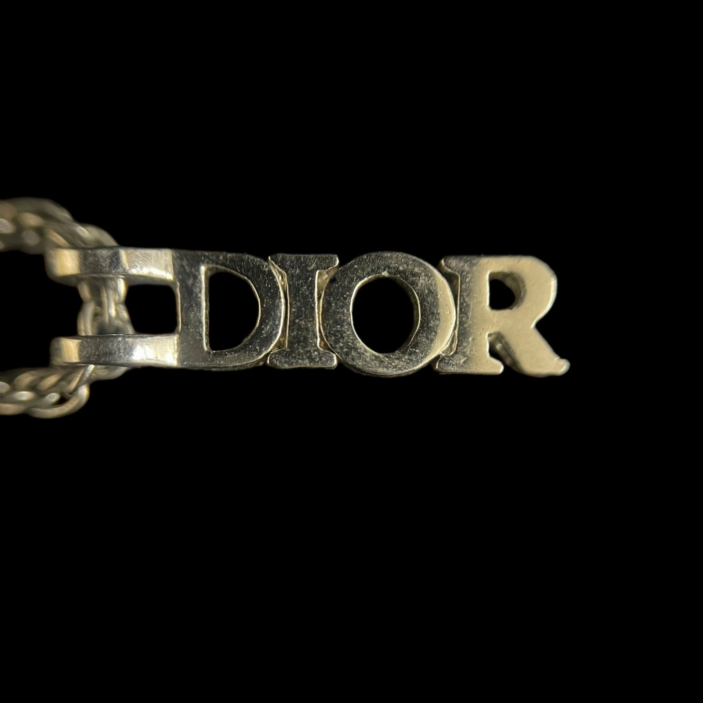 CHRISTIAN DIOR Vertical Dior Logo Pendant Necklace Silver Tone Metal Twist Fine Chain Adjustable Extension with Mini CD Charm Minimalist Cool Elegant Classic Accessory