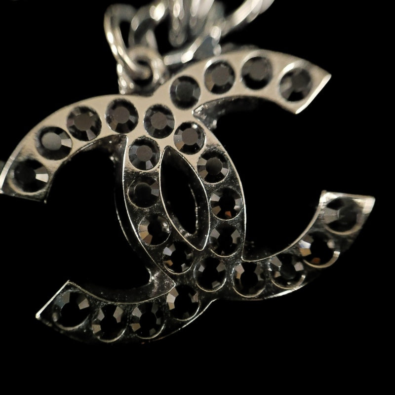 CHANEL Black-Tone Alloy Crystal Necklace With Box