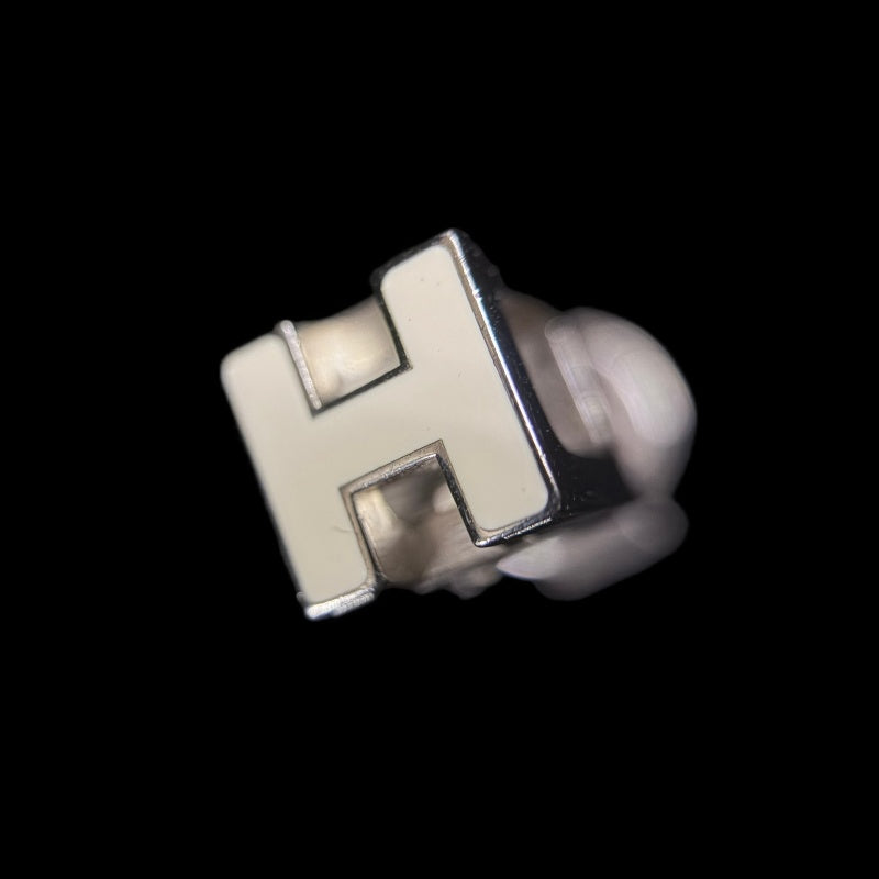 HERMES Cage d'Ash H Cube Earrings Accessory Silver White Enamel H Motif Cube Stud Pair